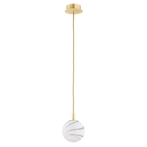 Mosiężna Lampa Wisząca Złota Marmur Alabastrowy Klosz Kula Mała ALMIROS 8450 ARGON
