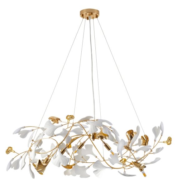 Dekoracyjna nowoczesna lampa wisząca ceramiczne listki dekoracyjna do salonu BOTANIKA XY080P-L1000 gold Step Into Design