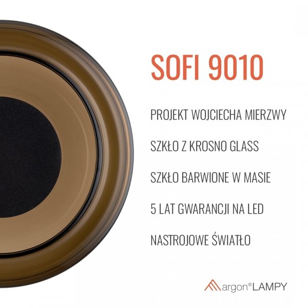 Designerski kinkiet LED okrągły retro koniakowy szkło Krosno SOFI 9010 Argon 