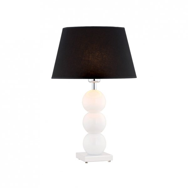 Lampa stołowa lampka nocna elegancka finezyjna białe szklane kule podstawa czarny tkaninowy abażur elegancka FUDŻI 3624 Argon