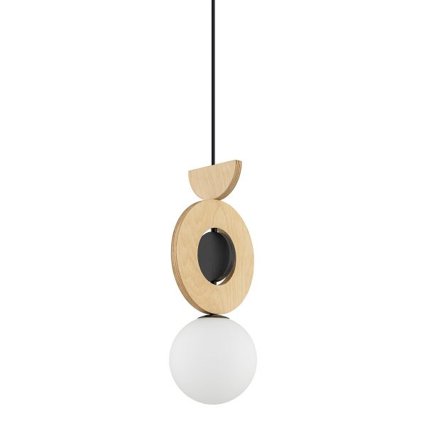 Nowoczesna Lampa Wisząca Drewniana W Stylu Boho Szklany Mleczny Klosz DROPS WOOD B 11174 Nowodvorski Lighting