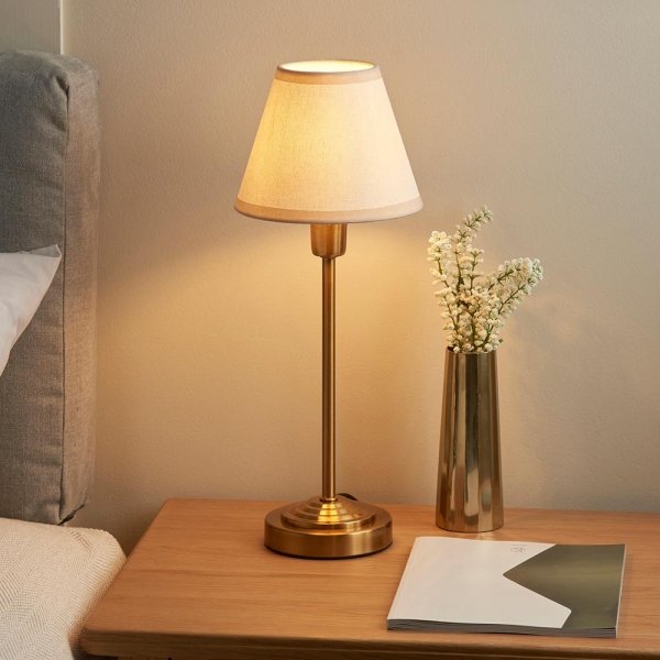 Klasyczna lampka stołowa nocna abażurowa mosiężna minimalistyczna uniwersalna Rise &amp; Ivy 120937 ENDON