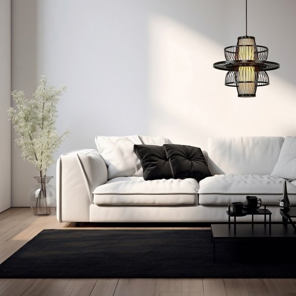 Czarna geometryczna lampa wisząca z rattanu ASTRA LP-3110/1P BK Light Prestige