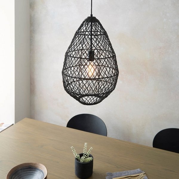 Lampa wisząca owalna czarna pleciona naturalna z rattanu boho designerska rustykalna Pimva 98472 ENDON