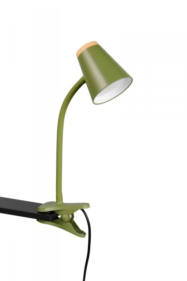 Lampa biurkowa nocna na klipsie LED zielona minimalistyczna klasyczna nowoczesna drewniany dekor PONGO R25831115 Rl