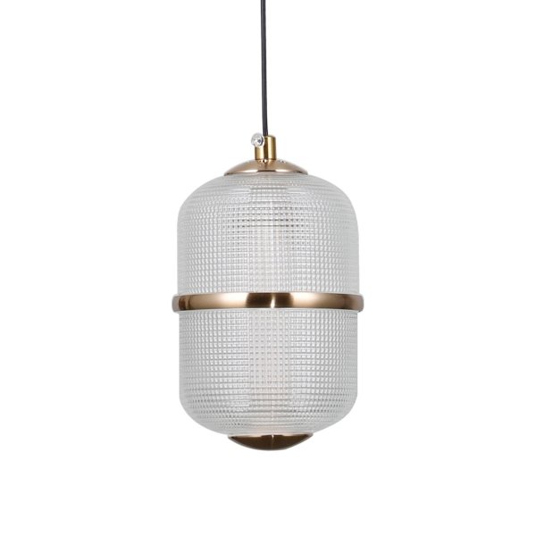 Złota lampa wisząca pojedyncza siatkowany klosz szklany Alani Italux PND-34375-1-HBR lampa jadalniana nad wyspę nad stół
