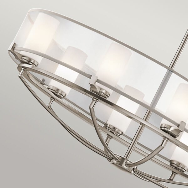 Żyrandol Saldana - 8 źródeł światła Klasyczny pewter abażur z organzy owalny klosze tuba minimalistyczny uniwersalny KL-SALDANA8 KICHLER