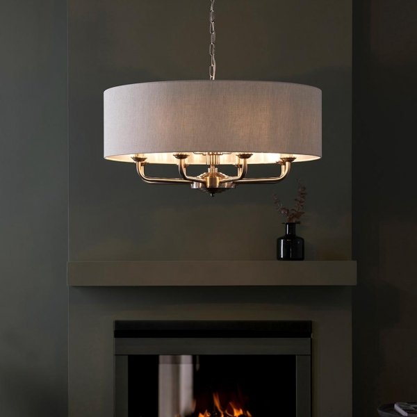 Lampa wisząca abażurowa lniana okrągła chromowana minimalistyczna klasyczna HIGHCLERE 99152 ENDON 