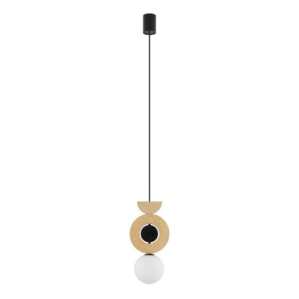 Nowoczesna Lampa Wisząca Drewniana W Stylu Boho Szklany Mleczny Klosz DROPS WOOD B 11174 Nowodvorski Lighting