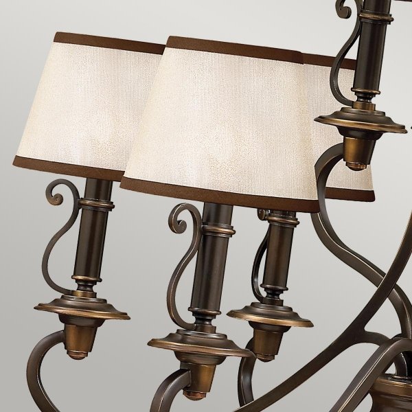 Lampa wisząca klasyczna vintage Plymouth 9 źródeł światła stary brąz abażur z organzy HK-PLYMOUTH9 HINKLEY 