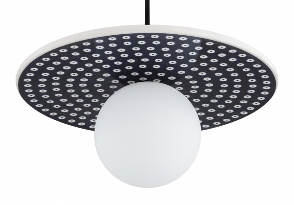 Lampa wisząca ceramika Bolesławiec granatowy płaski talerz w kropki ręcznie zdobiona designerska wyjątkowa BOLL 8950 Argon x Manufaktura w Bolesławcu 