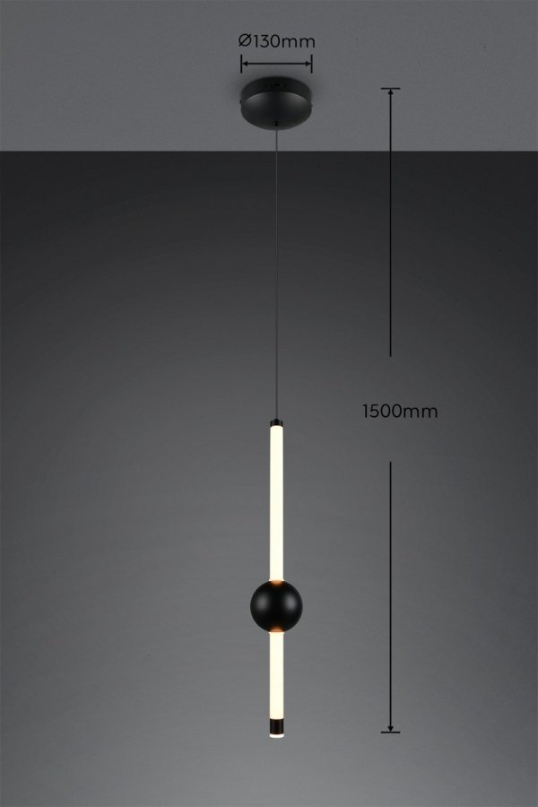 Lampa wisząca LED tuba z kulą czarna designerska uniwersalna dekoracyjna ściemnialna MELITA 331510132 Trio