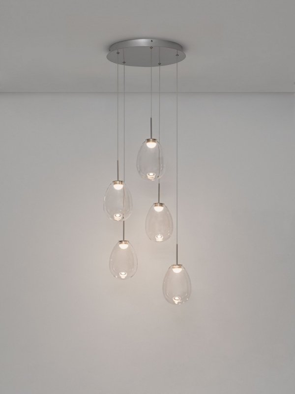 Lampa wisząca wielopunktowa LED srebrna owalna szklana minimalistyczna uniwersalna Luces Exclusivas