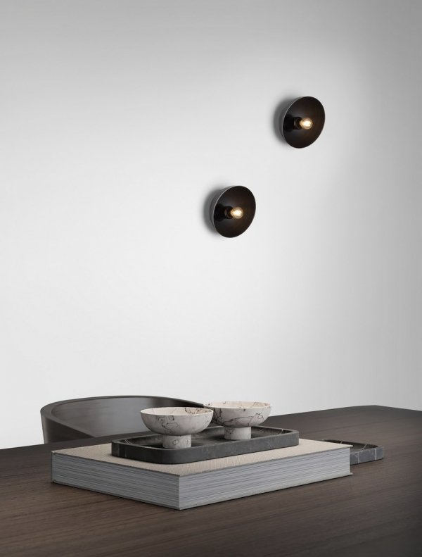 Kinkiet metalowy czarny okrągły minimalistyczny industrialny nowoczesny możliwość ściemniania Luces Exclusivas
