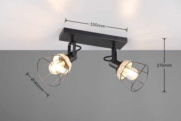 Lampa sufitowa plafon druciana metalowa czarna podwójna owalna boho uniwersalna industrialna minimalistyczna regulowana JEROME R86232032 Rl