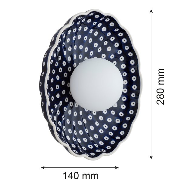 Designerski kinkiet ceramika Bolesławiec muszla granatowa w kropki wyjątkowy dekoracyjny BOLL 8933 Argon x Manufaktura w Bolesławcu 