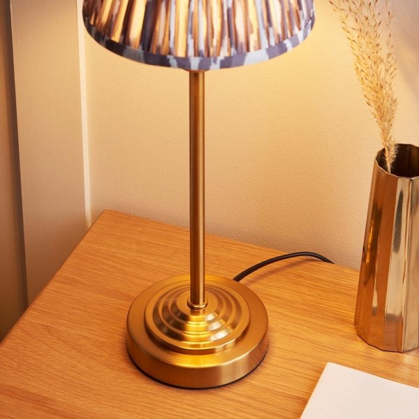 Klasyczna lampka stołowa nocna abażurowa mosiężna kolorowa minimalistyczna uniwersalna Rise &amp; Ikat 120754 ENDON