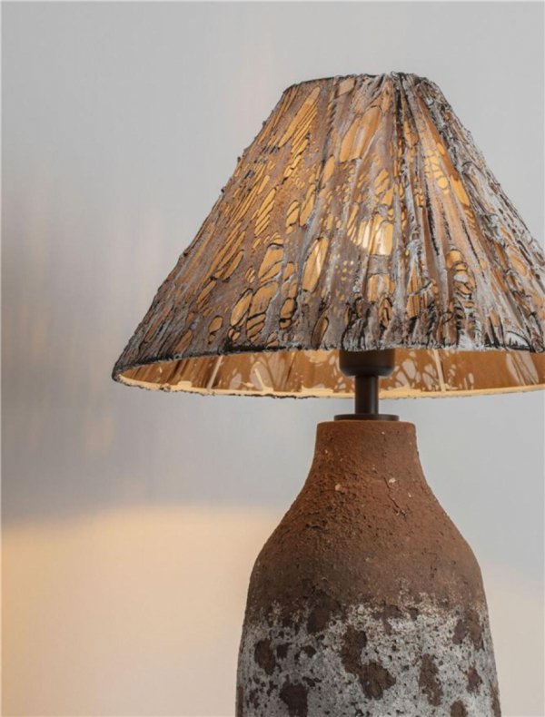 Lampka stołowa nocna ceramiczna tkaninowy abażur boho rustykalna industrialna Luces Exclusivas
