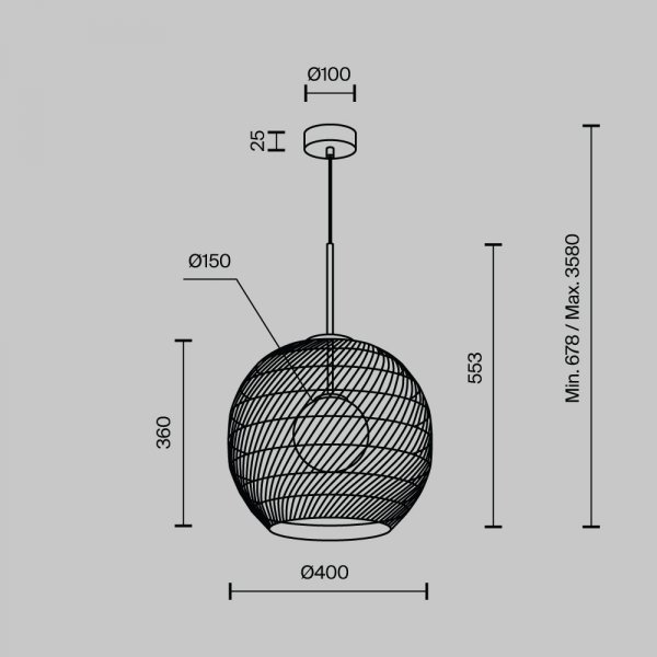 Lampa wisząca designerska nowoczesna metalowa czarna nad stół do jadalni do salonu ozdobna Cane MAYTONI MOD204PL-01B