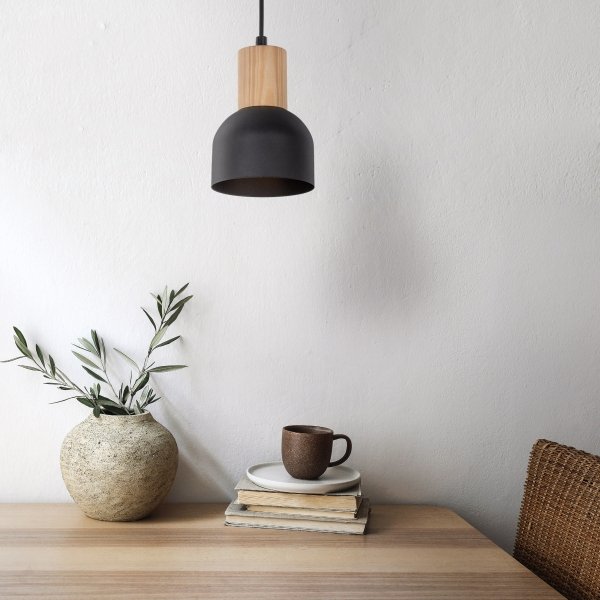 Rustykalna lampa wisząca czarna z elementem drewnianym CAIRO 4894 TK-Lighting pojedyncza nowoczesna minimalistyczna