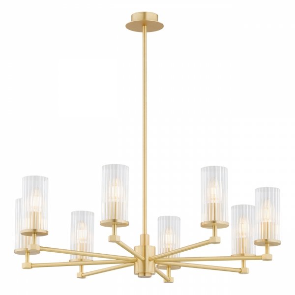 Rozłożysty żyrandol 8-płomienny mosiądz transparentne szkło ryflowane nowoczesny elegancki 74cm HAMPTON 5066 Argon