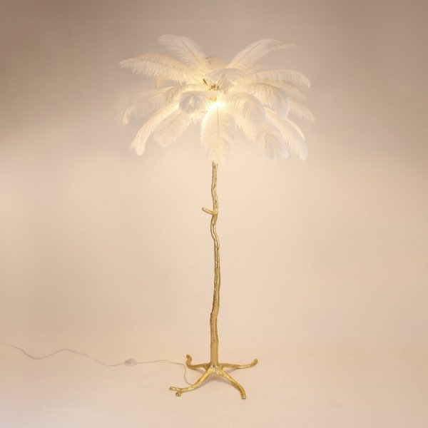 Dekoracyjna nowoczesna biała lampa stojąca podłogowa pióra 5 źródeł światła designerska boho EMU ST-DN127-F white Step Into Design