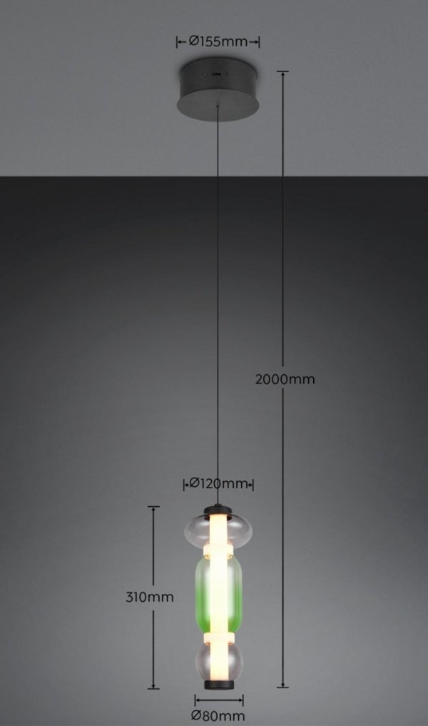 Lampa wisząca LED pojedyncza szklany klosz ściemnialna MINERVA 334310117 Trio zielona/czarna jadalniana nad stół
