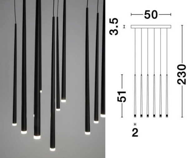 NOWOCZESNA LAMPA WISZĄCA SOPLE LED CZARNA DO SALONU MINIMALISTYCZNA ELCHE LE41622 LUCES EXCLUSIVAS
