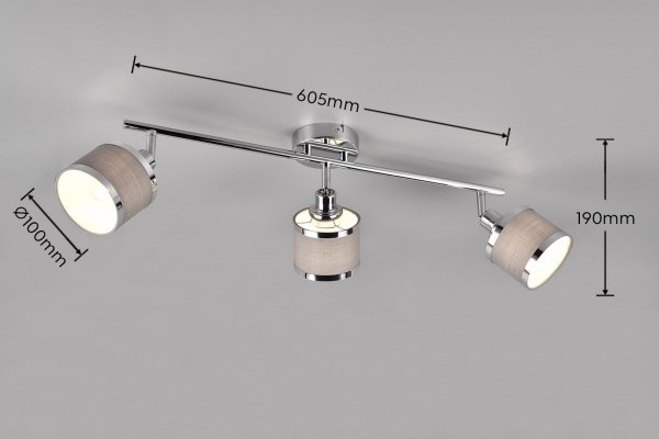 Nowoczesny plafon lampa sufitowa potrójna srebrna tkaninowy abażur uniwersalna minimalistyczna ściemnialna AROSA 812100306 Trio