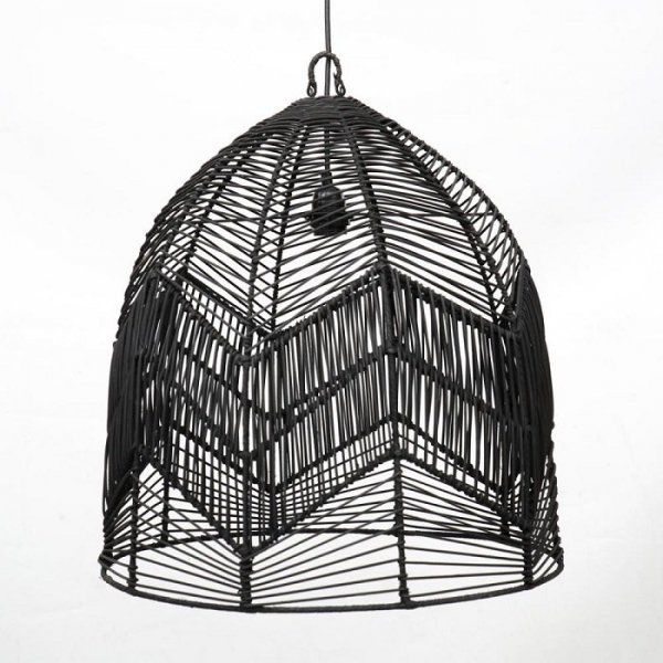 Rattanowy Klosz do Lampy Wiszącej w Stylu Boho Czarna BALA BAYU012B-L-50x50 BAZAR BIZAR