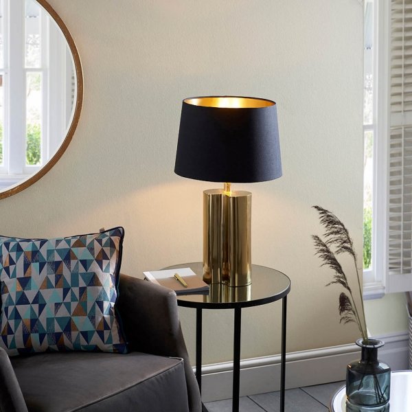 Designerska Złota Lampka Stołowa Czarny Abażur CALAN 93137 ENDON