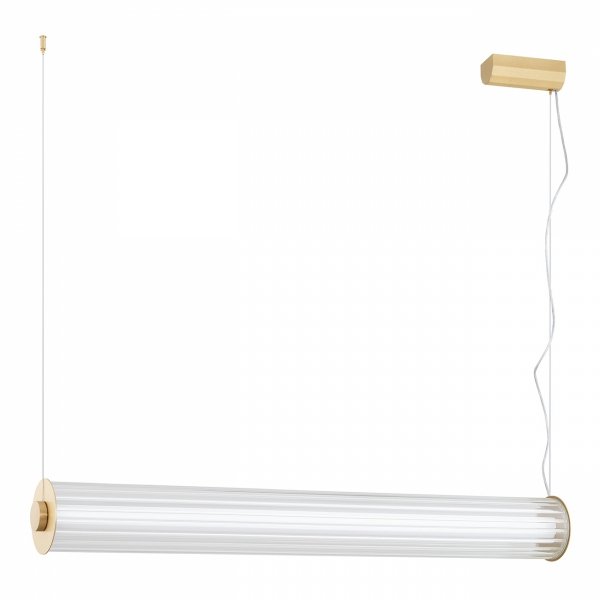 Efektowna lampa wisząca z ryflowanego transparentnego szkła tuba 80 cm złote elementy z mosiądzu LED HAMPTON 8627 Argon