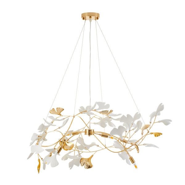 Dekoracyjna nowoczesna lampa wisząca ceramiczne listki dekoracyjna do salonu BOTANIKA XY080P-L1000 gold Step Into Design