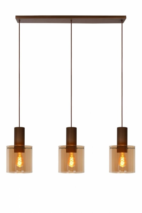 Lampa wisząca miedziana szklane bursztynowe klosze TOLEDO 74405/03/62 Lucide