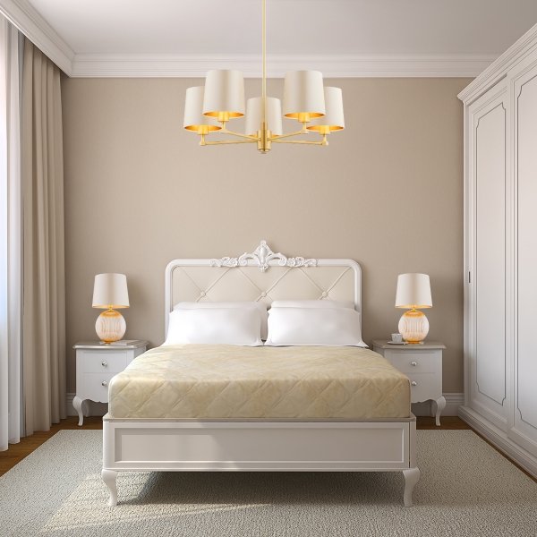 Złota lampa stołowa lampka nocna minimalistyczna szklana kula miodowa beżowy abażur satyna mosiądz szczotkowany HAMILTON 8535 Argon