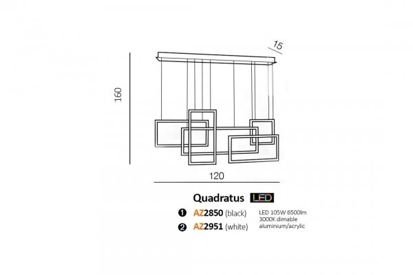 Czarna Geometryczna lampa wisząca QUADRATUS AZZARDO AZ2850