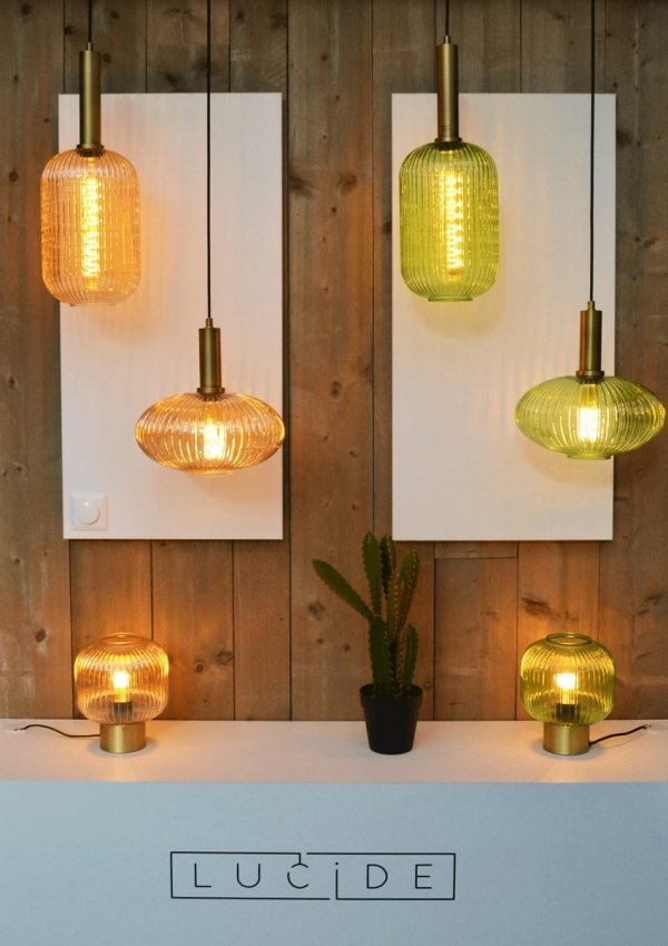 Nowoczesna designerska lampa wisząca szklany zielony ryflowany klosz MALOTO 45386/20/33 Lucide
