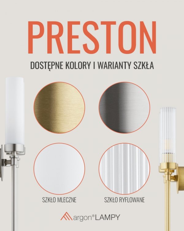 Kinkiet ścienny PRESTON 8978 Złoty Lity mosiądz mleczne szkło Glamour