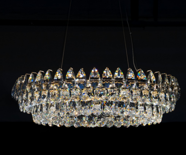 Złota lampa wisząca żyrandol do salonu w stylu glamour kryształowe okręgi ściemnialna BARLETTA 60+100 AZ6904 Azzardo