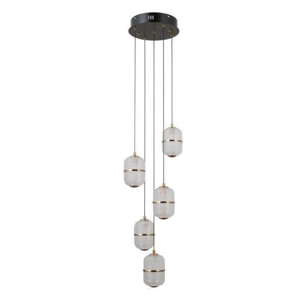 Złota lampa wisząca siatkowany klosz szklany Alani Italux PND-34375-5-BK lampa jadalniana nad wyspę nad stół