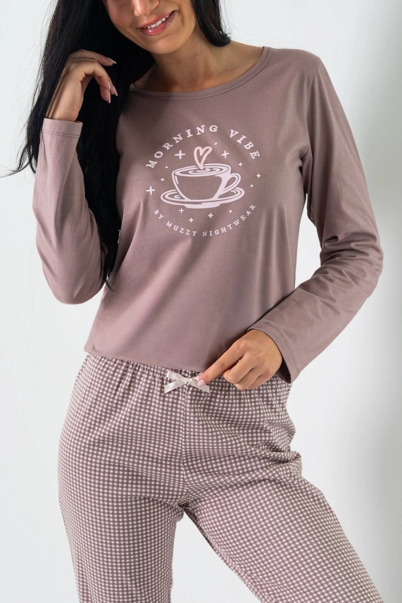 MUZZY Piżama damska KUBEK długi rękaw i długie spodnie R: