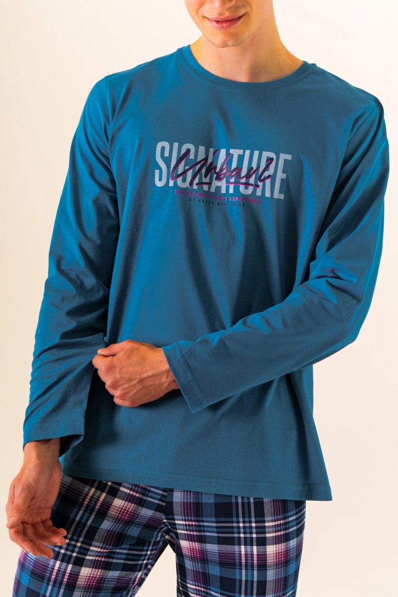 MUZZY Piżama męska SIGNATURE długie spodnie długi rękaw kolor morski R: