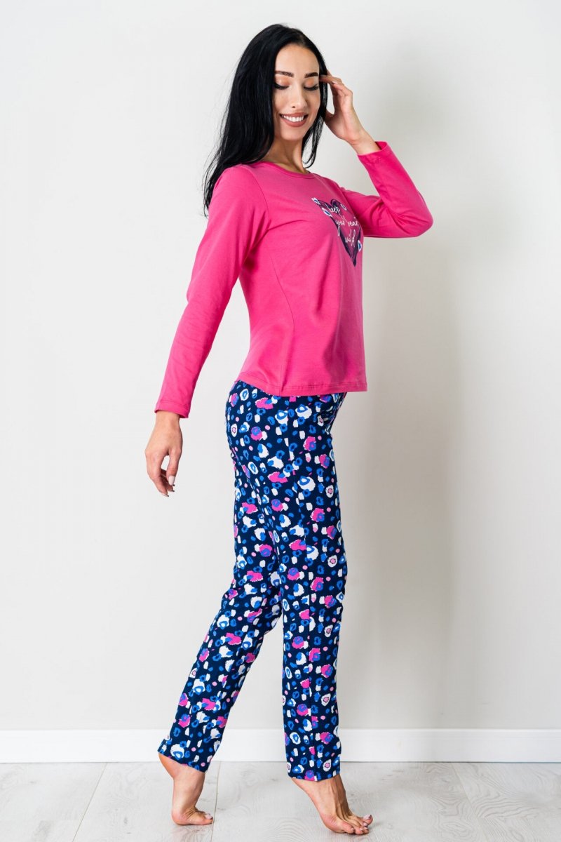 MUZZY Piżama damska AMARANTOWE SERCE długi rękaw i długie spodnie R: