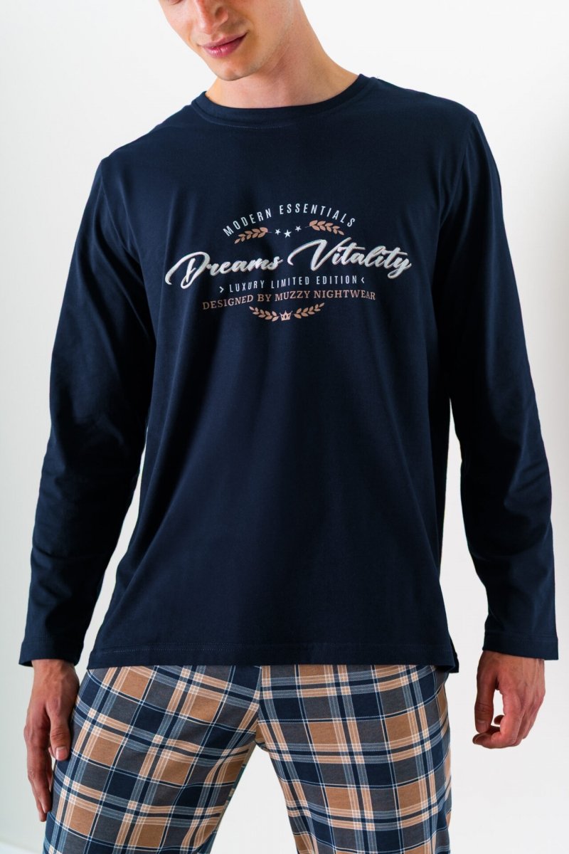 MUZZY piżama męska DREAMS długie spodnie długi rękaw granatowa R: