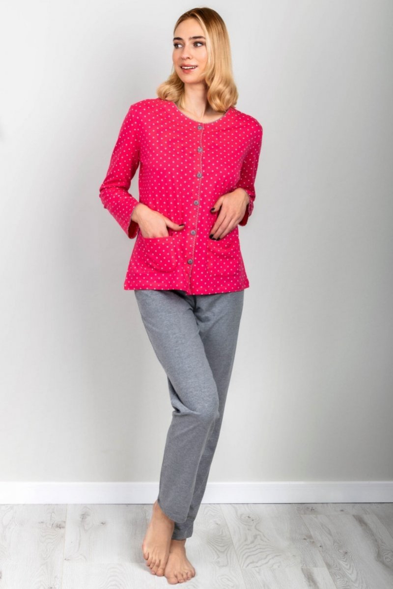 MUZZY Piżama rozpinana malinowa KROPKI R: