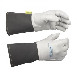 WELDAS-SOFTouch™ rękawica spawalnicza z licowej skóry koziej, mankiet został wykonany z szarego, trudnopalnego materiału 10-1004 (5 PAR)