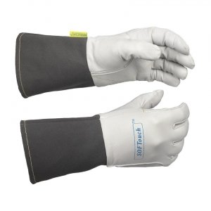 WELDAS-SOFTouch™ rękawica spawalnicza z licowej skóry koziej, mankiet został wykonany z szarego, trudnopalnego materiału 10-1004 (5 PAR)