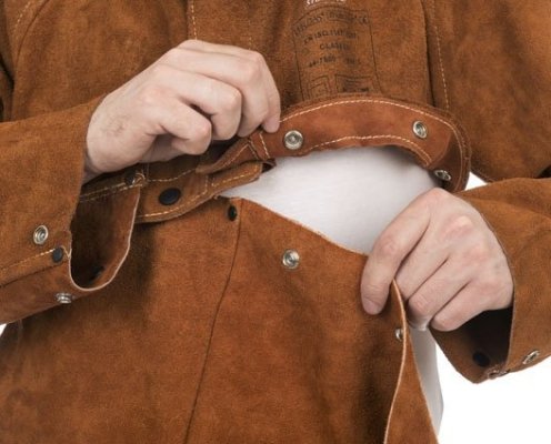 WELDAS-Lava Brown™ skórzany fartuch spawalniczy z dwoiny bydlęcej dopinany do bolerka 44-7836
