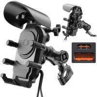 Motocyklowy uchwyt na telefon antywibracyjny z ładowaniem indukcyjnym + USB-C 