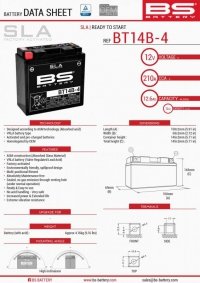 BS AKUMULATOR BT14B-4 (FA) (YT14B4) 12V 12AH 150X69X145 BEZOBSŁUGOWY - ZALANY (210A) (4) 